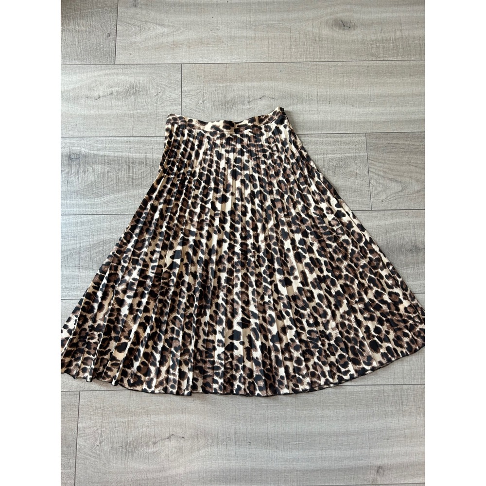 Something Pretty Leopard Print Pleated Midi Skirt Brown Tan Black Size M